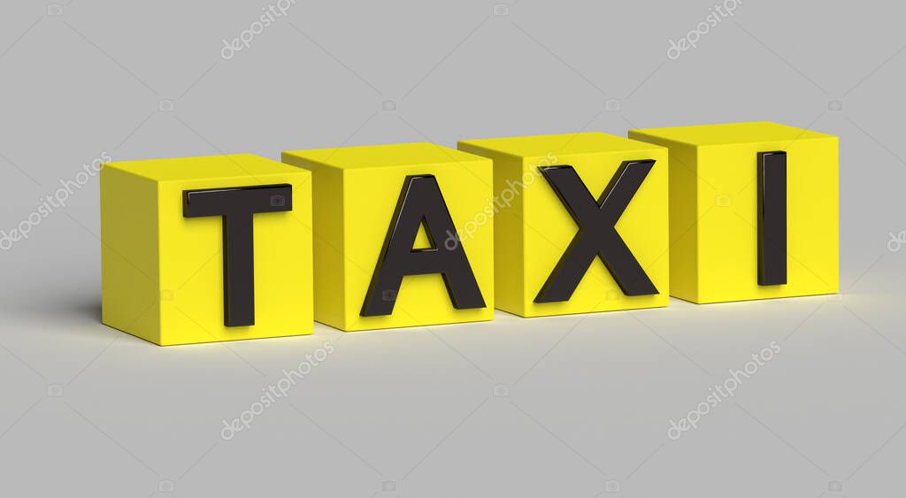 Word TAXI on cubes. Cab transportation logo sign. 3d rendering