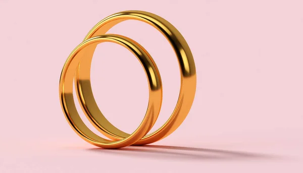 Illustration Two Wedding Gold Rings Unity Concepts Rendering — Stock Photo, Image