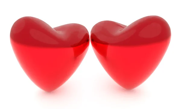 Conceito Amor Forma Dois Corações Pressionado Contra Isolado Branco Renderização — Fotografia de Stock