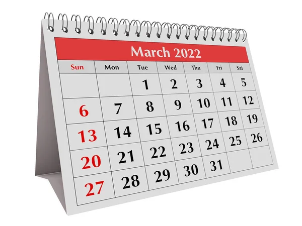 Une Page Calendrier Mensuel Affaires Annuel Date Mois Mars 2022 — Photo