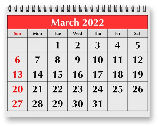 One Page Annual Monthly Calendar March 2022 — Stock Photo, Image