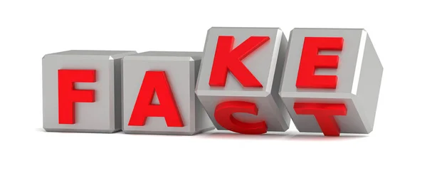 Kostki Literami Przewracają Się Słowa Zmieniają Się Fake Fake Renderowanie — Zdjęcie stockowe