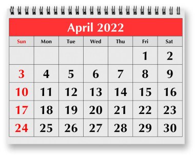 Yıllık takvimin bir sayfası - Nisan 2022