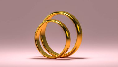İki altın alyansın resmi. Birlik kavramları. 3d oluşturma