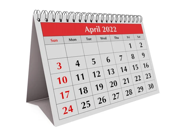 Одна Сторінка Щорічного Щомісячного Бізнес Календаря Дата Місяць Квітня 2022 — стокове фото