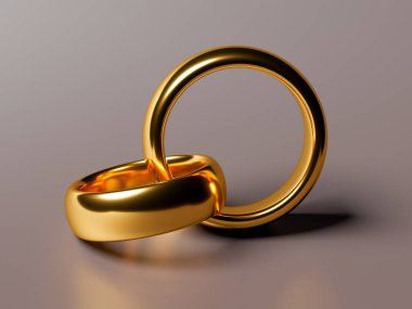 İki altın alyansın resmi. Birlik kavramları. 3d oluşturma