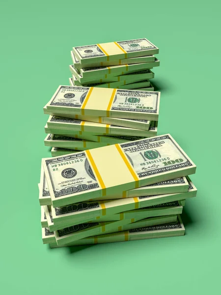 Big money stacks from dollars. Dollar finance conceptual. 3d rendering