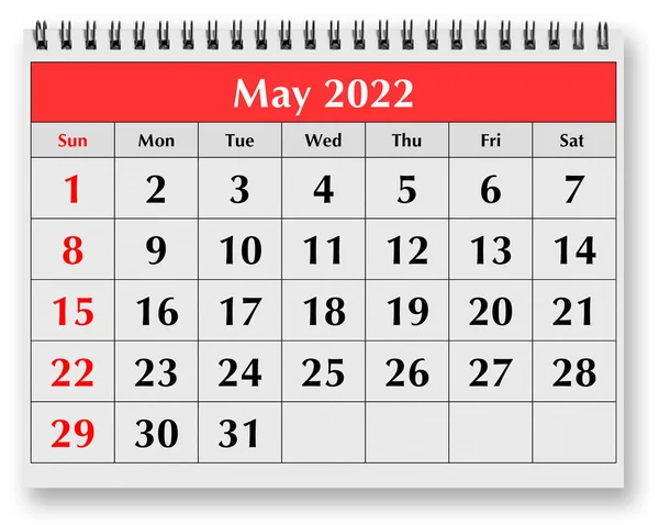 每月日历一页 2022年5月 — 图库照片