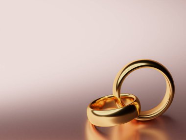 İki altın alyansın resmi. Birlik kavramları. 3d oluşturma