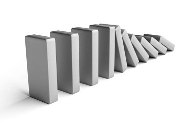 Domino. Bloklar itiyor. Eğilimler ve sorunlar konsepti. 3d oluşturma