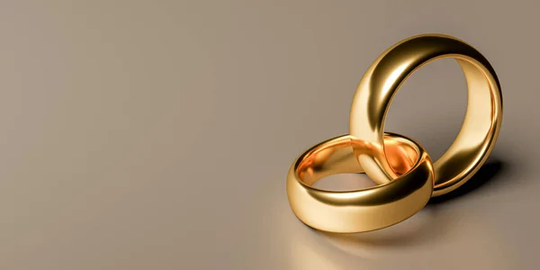 Illustration Two Wedding Gold Rings Blank Background Unity Concepts Rendering — Stock Photo, Image