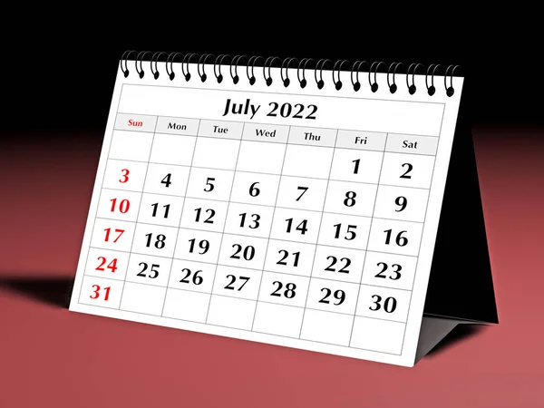 Одна Страница Годового Ежемесячного Календаря Рабочего Стола Дата Месяц Июль — стоковое фото