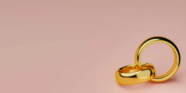 Illustration Two Wedding Gold Rings Blank Background Unity Concepts Rendering — Stock Photo, Image