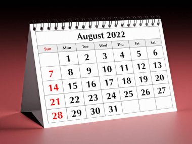 Yıllık iş masası takviminin bir sayfası. Tarih - Aaugust 2022. 3d oluşturma