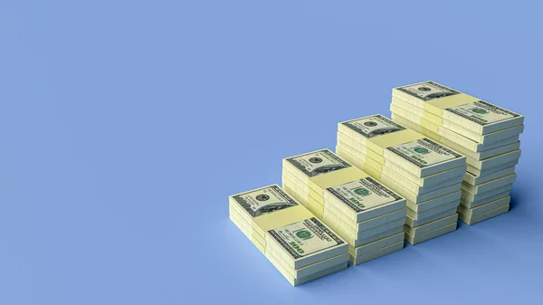 Big money stacks from dollars. Dollar finance conceptual. 3d rendering