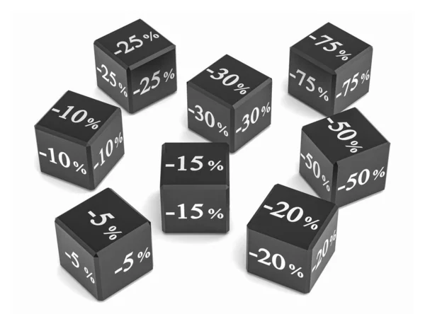 販売のための異なる割引を持つキューブ パーセント数の数字 3Dレンダリング — ストック写真