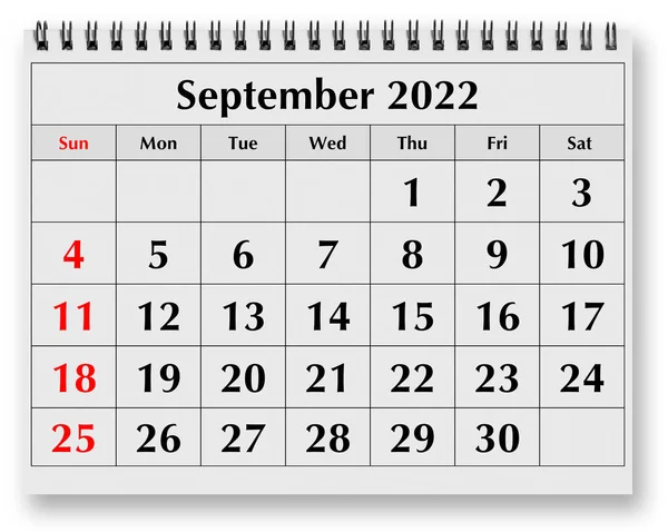 One Page Annual Monthly Calendar September 2022 — Stockfoto