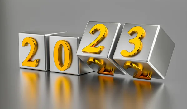 New Year Holiday Concept Cubes Number 2023 Replace 2022 Rendering — Stock Photo, Image