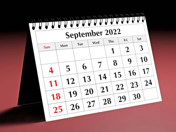 Одна Страница Годового Ежемесячного Календаря Рабочего Стола Дата Месяц Сентябрь — стоковое фото