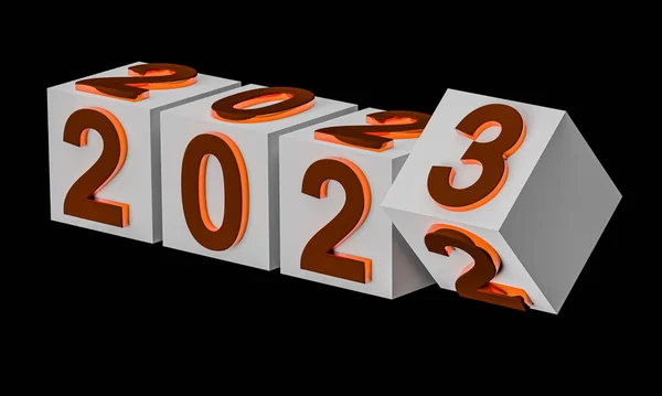 New year holiday concept. Cubes with number 2023 replace 2022. 3d rendering