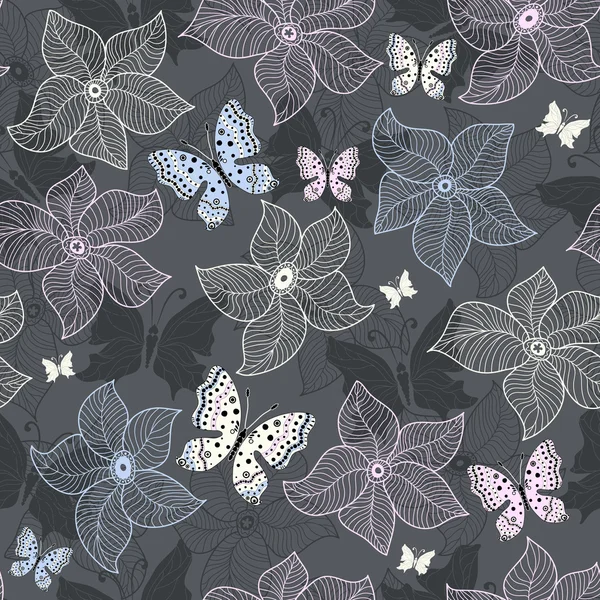 Répétition motif floral gris — Image vectorielle