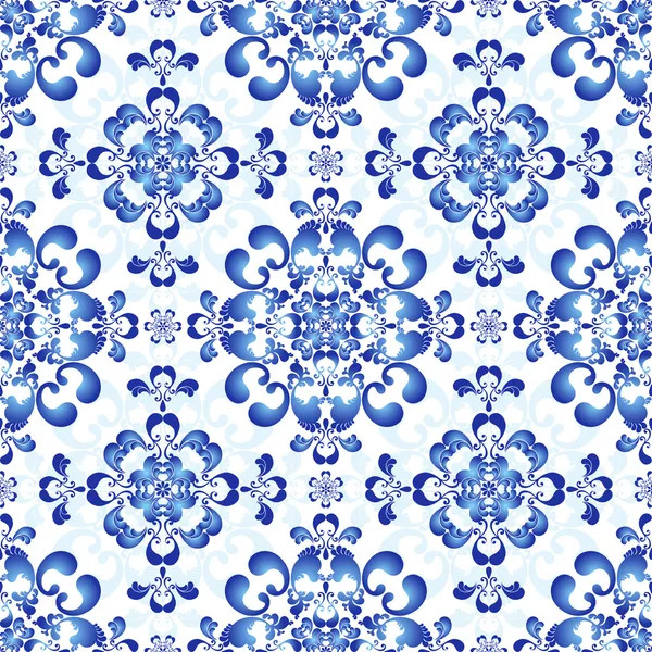Wit-blauw gzhel naadloze patroon — Stockvector