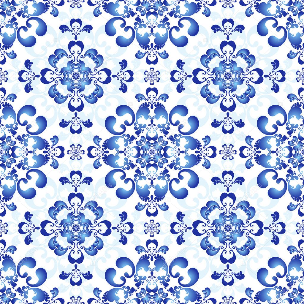 White-blue gzhel seamless pattern