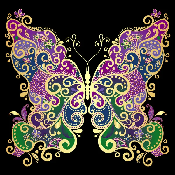 Fantasy gold-colorful butterfly — Stock Vector