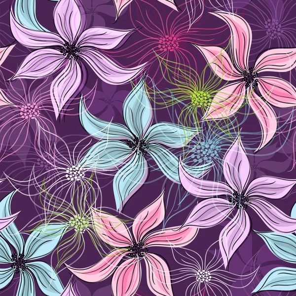 Motif floral violet répétitif — Image vectorielle