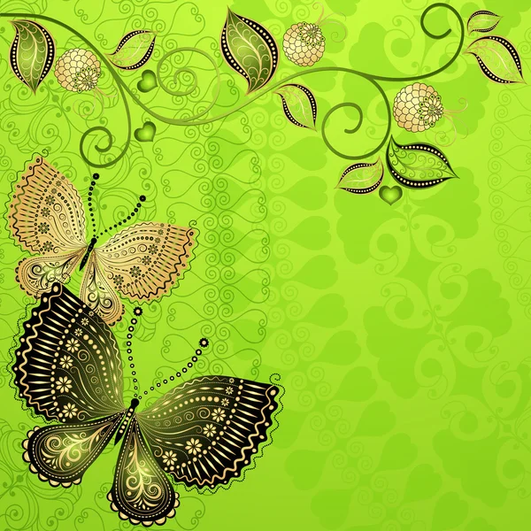 Marco floral vintage de primavera verde — Vector de stock