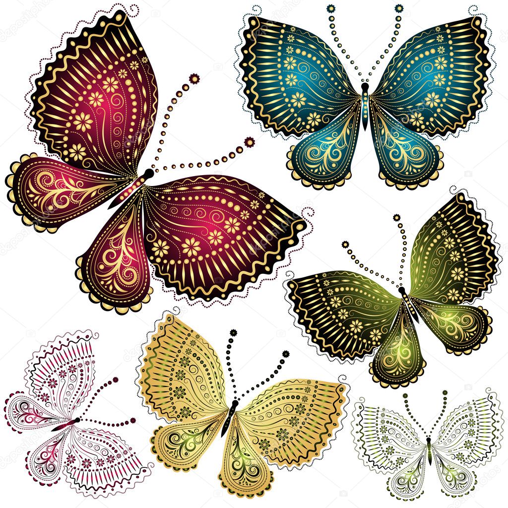 Set fantasy vintage butterfly