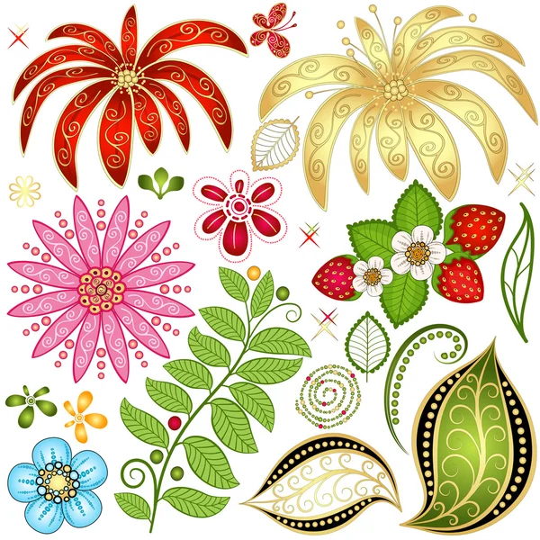 Establecer coloridos elementos de diseño floral — Vector de stock