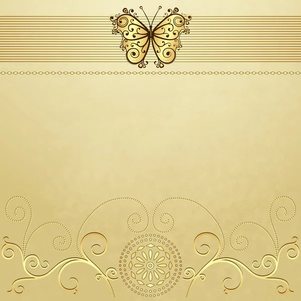 Antiguo papel grunge con mariposa dorada — Vector de stock