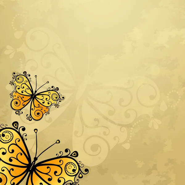 Vieux papier grunge aux papillons — Image vectorielle