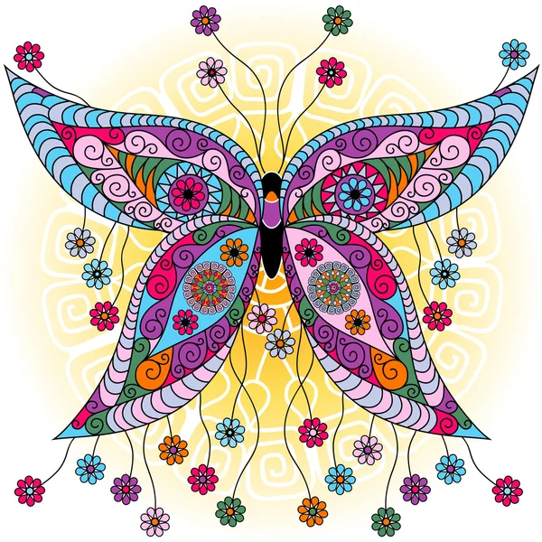 Fantasía primavera vintage mariposa — Vector de stock