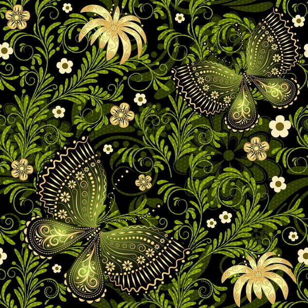 Primavera verde-oro patrón sin costura — Vector de stock