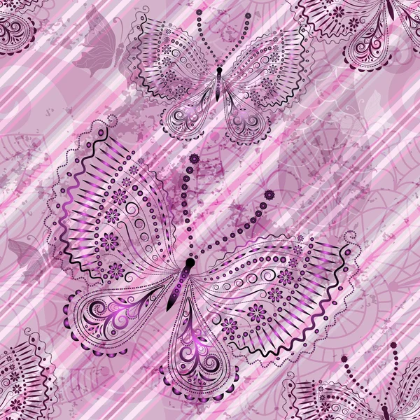 蝶ピンク グランジ シームレスなパターン — ストックベクタ