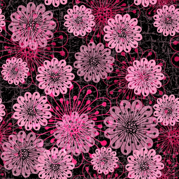 Modèle sans couture sombre avec des fleurs roses — Image vectorielle