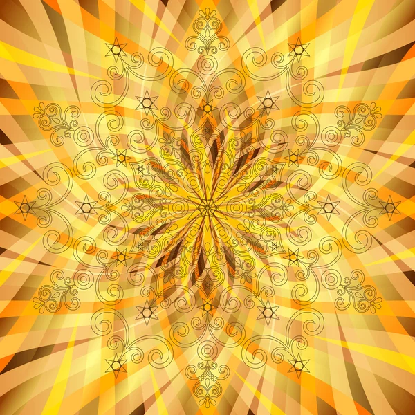 Vintage motif orange-or avec des rayons translucides — Image vectorielle