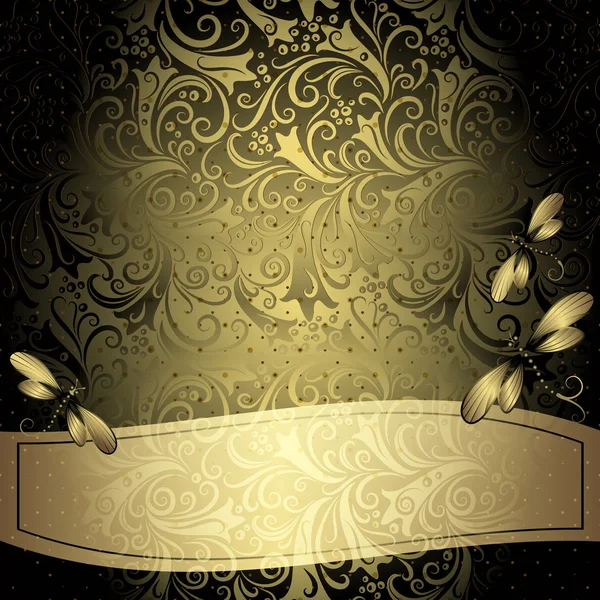 Черно-золотая винтажная цветочная рама — стоковый вектор