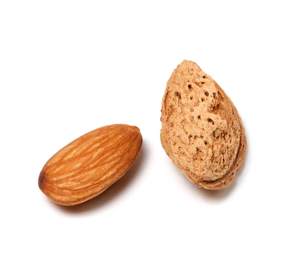 Raw and roasted almonds — Stock Photo, Image