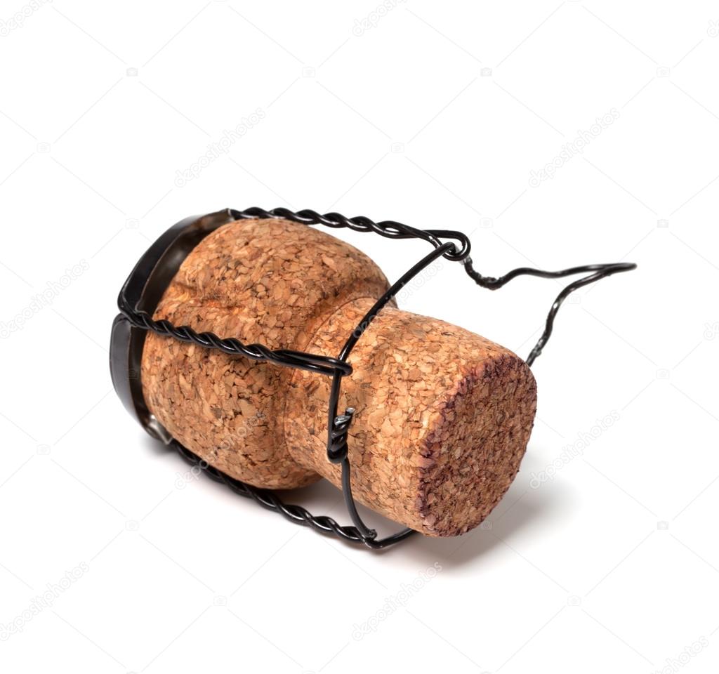 Champagne wine cork isolated on white background
