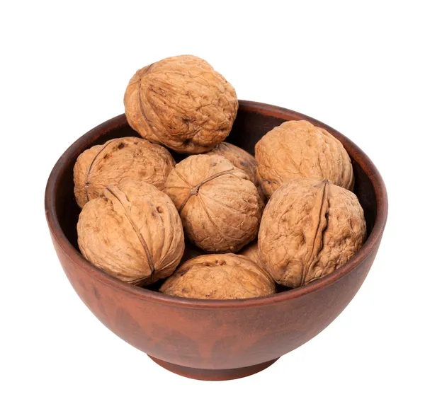 Walnuts in ceramic bowl — Stock Photo, Image