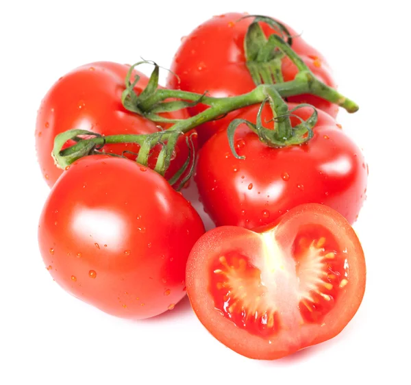 Pęczek świeżych pomidorów z wody spadnie — Zdjęcie stockowe