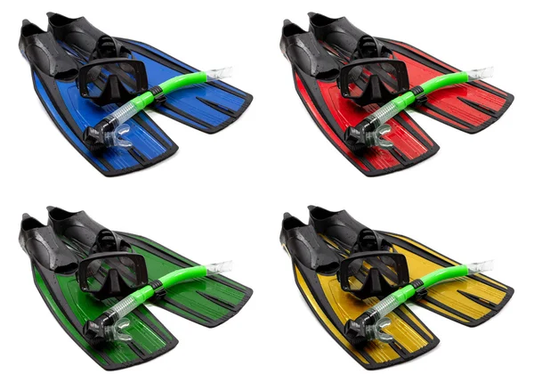 Set of multicolored mask, snorkel and flippers — Stock Photo, Image