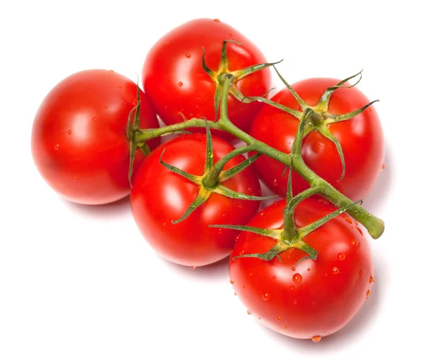 Pęczek świeżych pomidorów z wody spada. widok z góry. — Zdjęcie stockowe