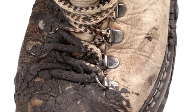 旧脏登山靴子的一部分 — 图库照片