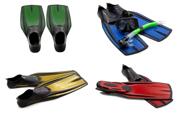 Set of multicolored swim fins, masks, snorkel for diving with wa — Stock Photo, Image