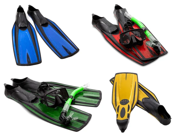 Conjunto de nadadeiras multicoloridas, máscara, snorkel para mergulho com wate — Fotografia de Stock
