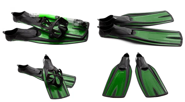 Set of green swim fins, mask and snorkel for diving — Stock Photo, Image